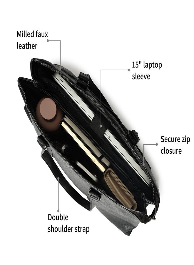 fastrack Structured Laptop Tote Bag for Women | Faux Leather Work Bag with 15-Inch Padded Sleeve, 3 Compartments, Utility Pockets & Zip Closure | Elegant Office & Travel Tote - Image 3